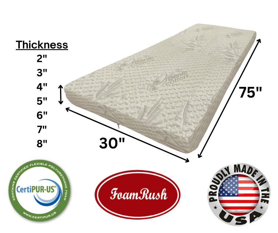 FoamRush Bunk( 30″ x 75″) High Density Foam Mattress Replacement Medium Firm USA