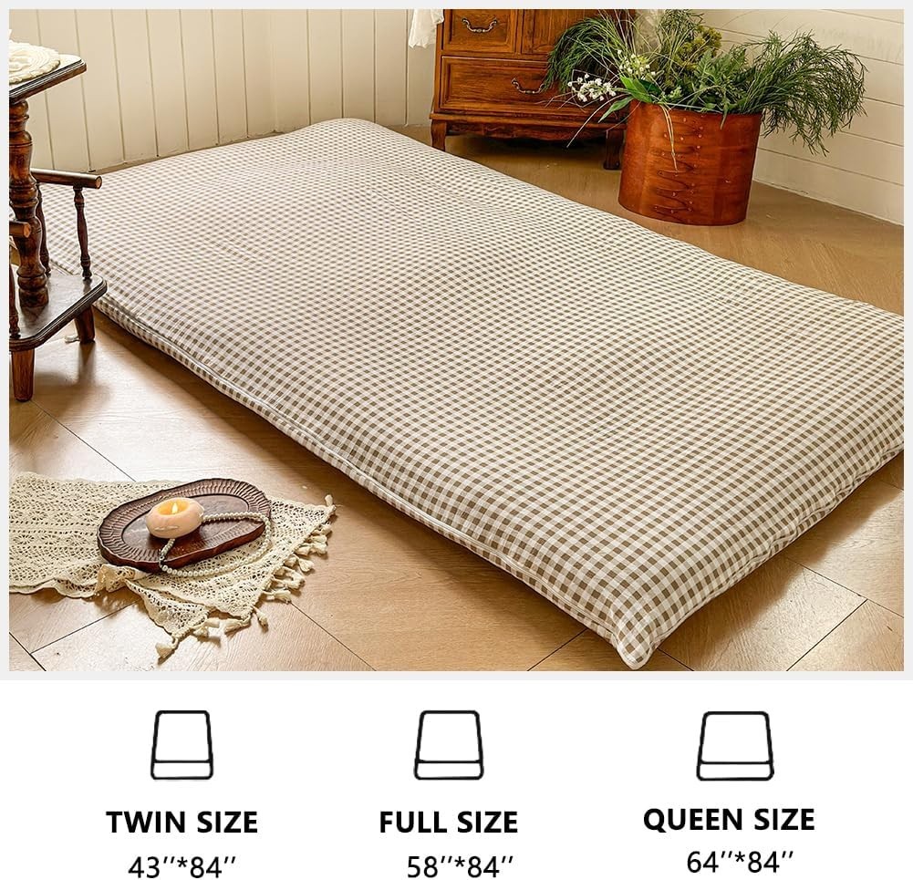Floor Mattress Cover Gingham Checkered Futon Cover Guest Bed Japan Taupe Full