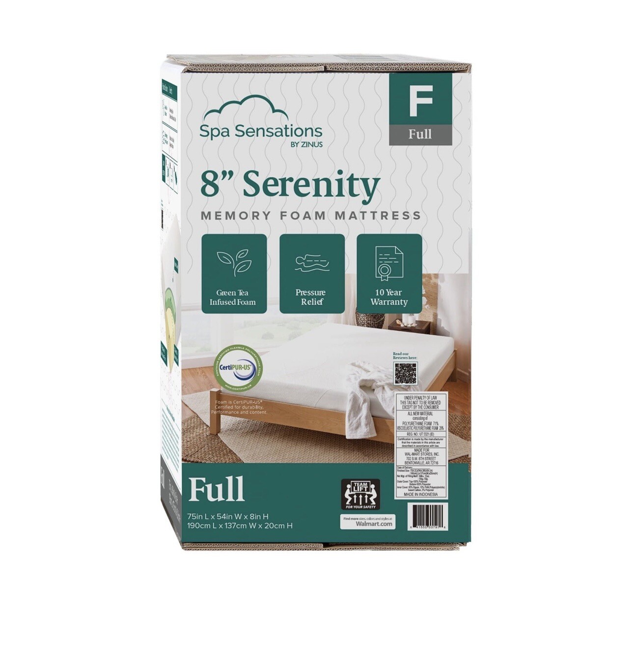 Luxury Serenity Zinus 8″ Memory Foam Mattress, Full Size By Spa Sensations