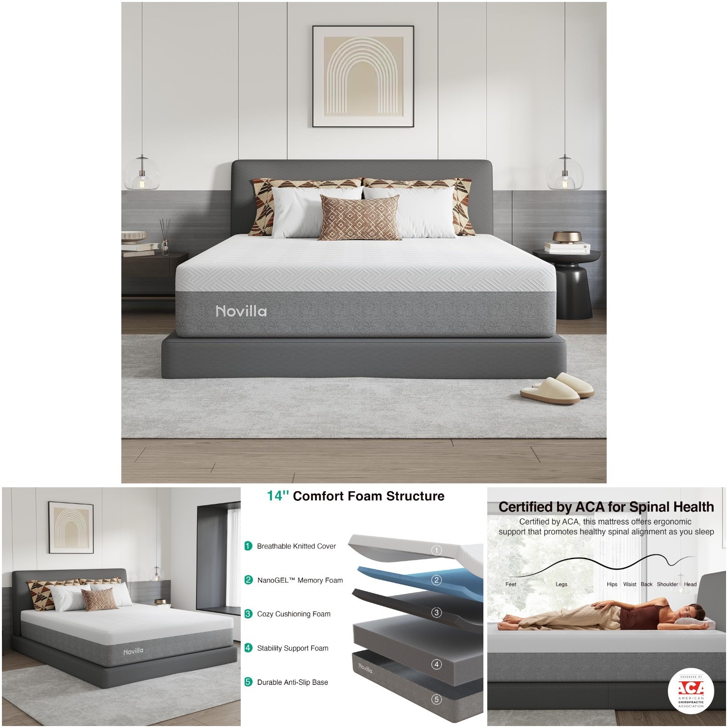 14 Inch King Mattress Box Pressure Relieving Grey Comfort Foam