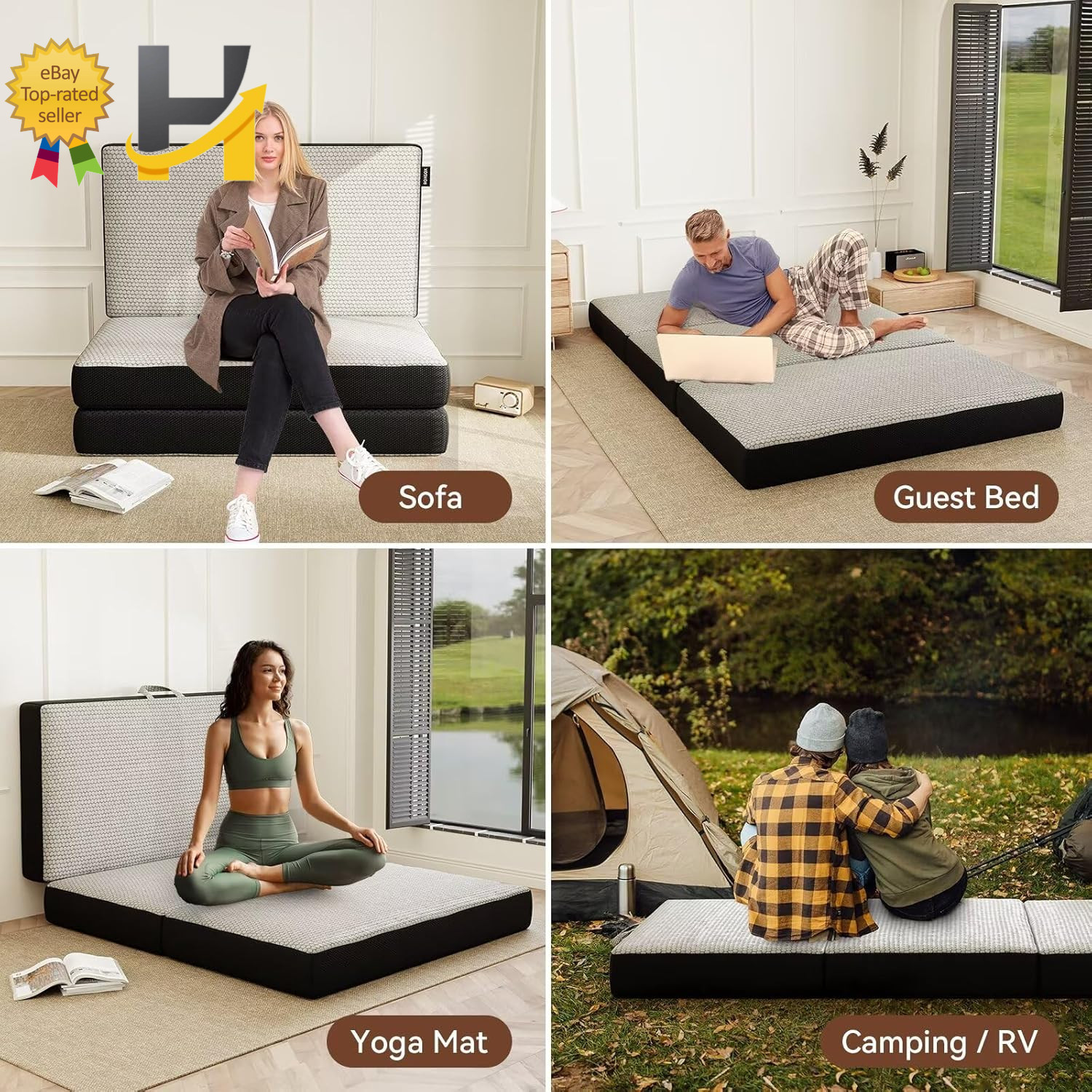 6″ Memory Foam Trifold Mattress Full Portable Floor Bed with Washable Cover
