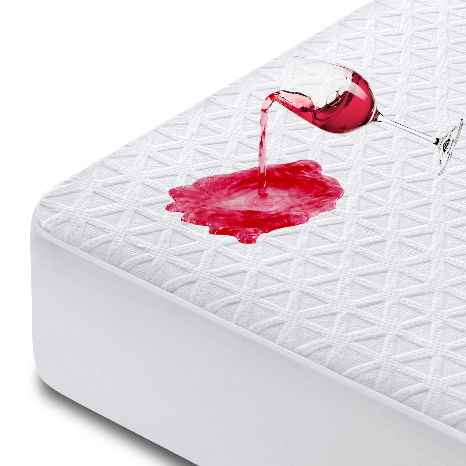 Premium Waterproof Mattress Protector Full Size, Breathable Bed Full, White