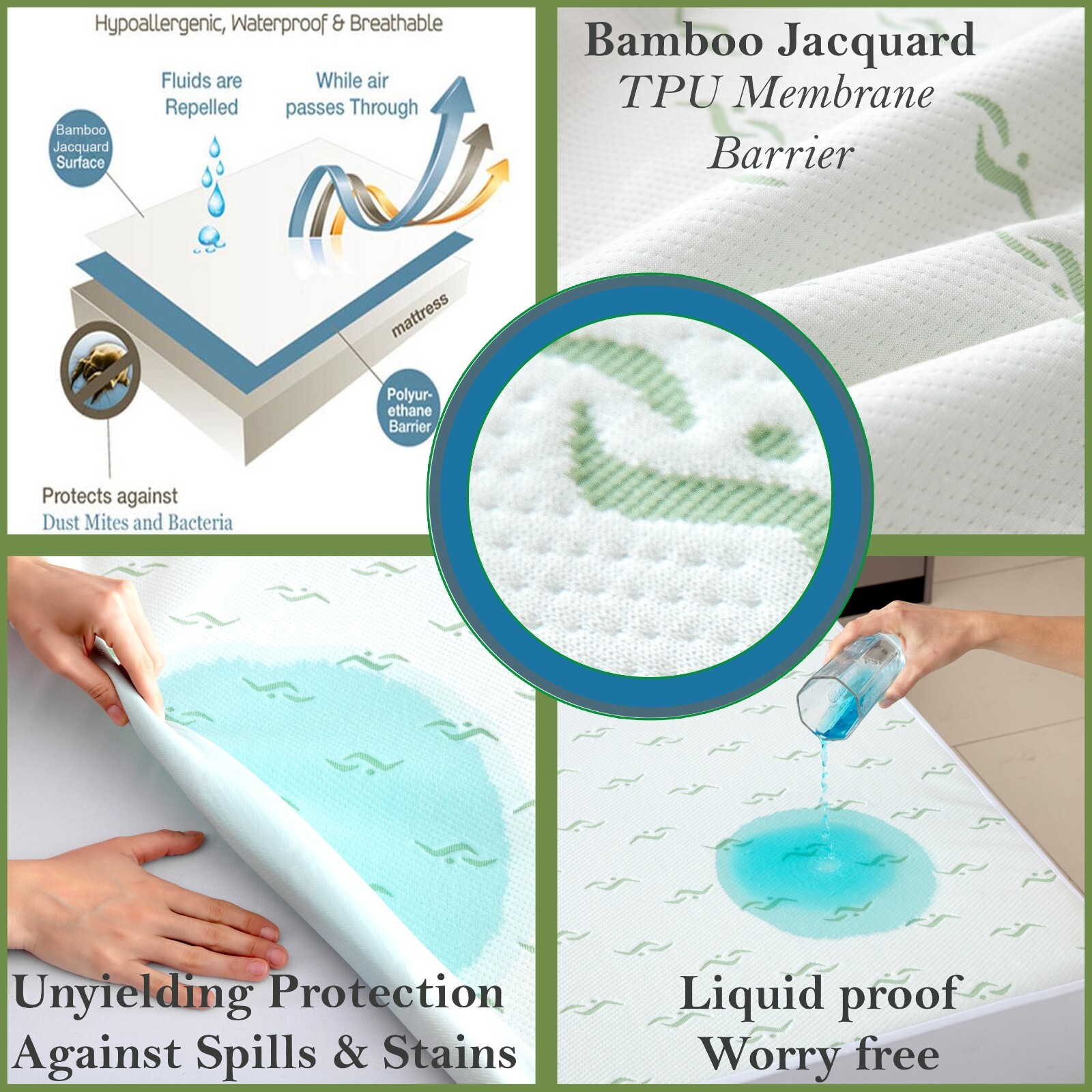 Premium Bamboo Jacquard Soft Breathable Waterproof Deep Pocket Mattres Protector