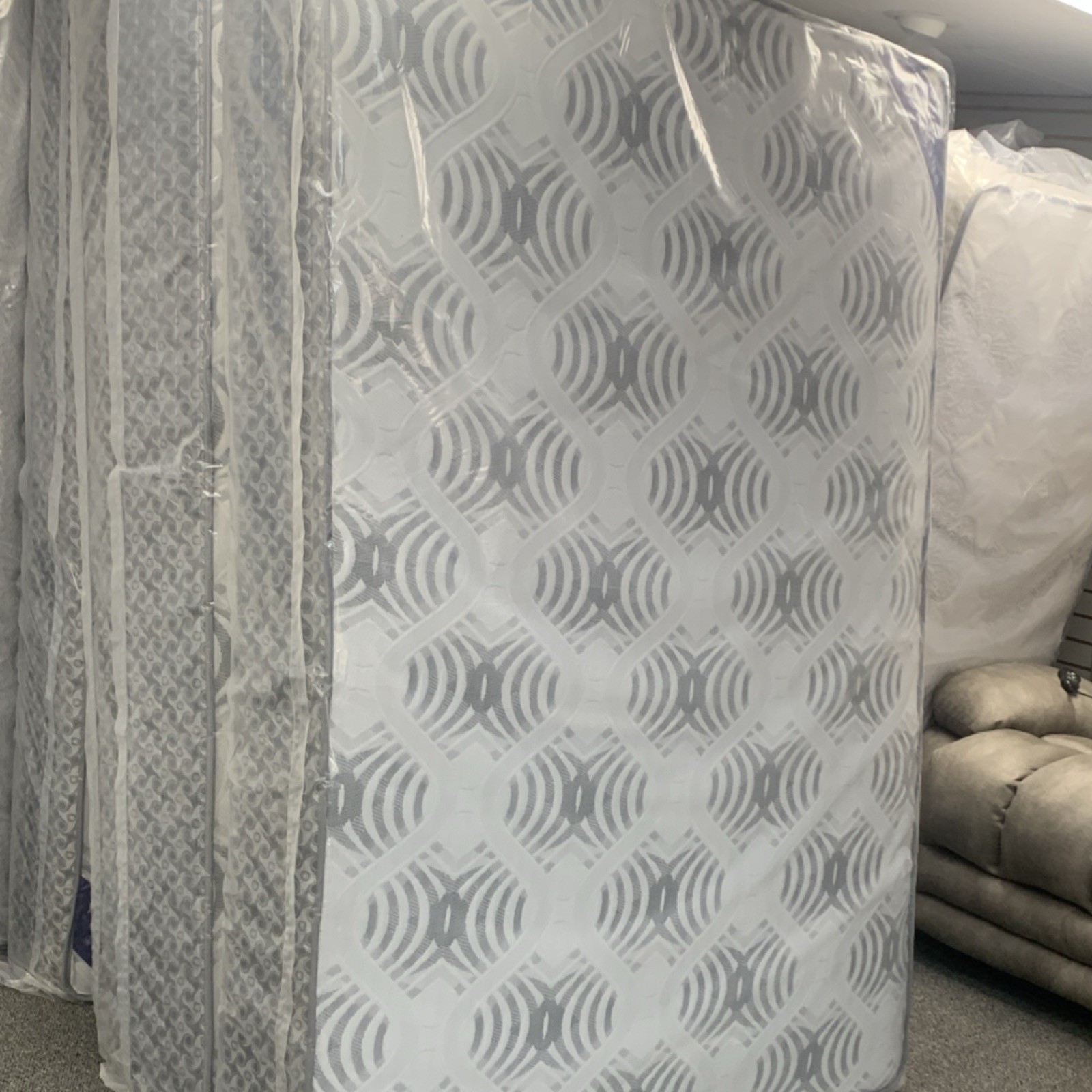 White Gray Abstract Print Mattress for Bedroom Adults Rectangle