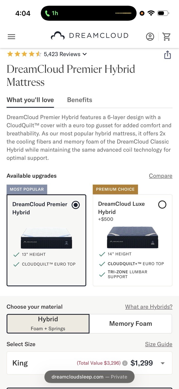 DreamCloud Premier Hybrid Mattress – Cal King