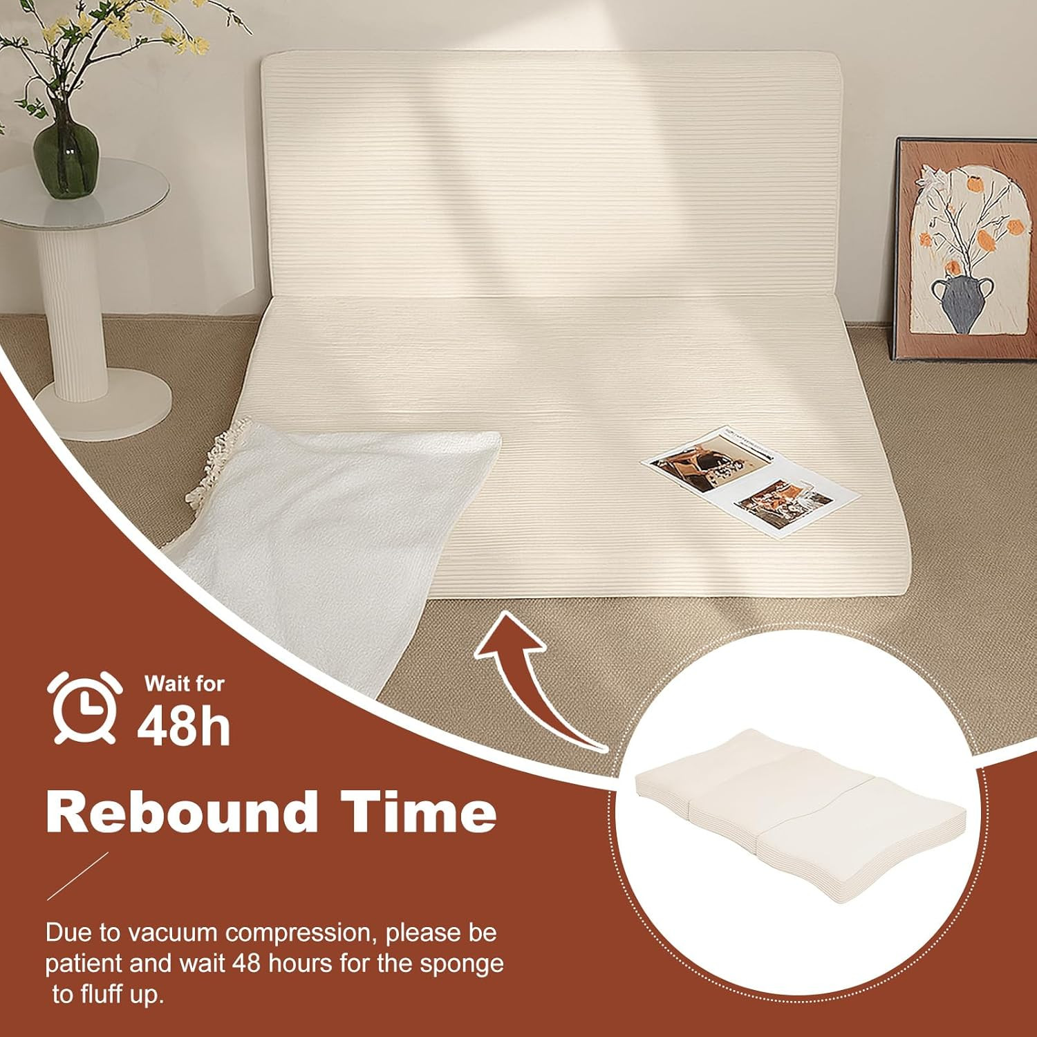 6-Inch Tri-Fold Foldable Mattress, Folding Sofa Bed with Removable Washable Cove