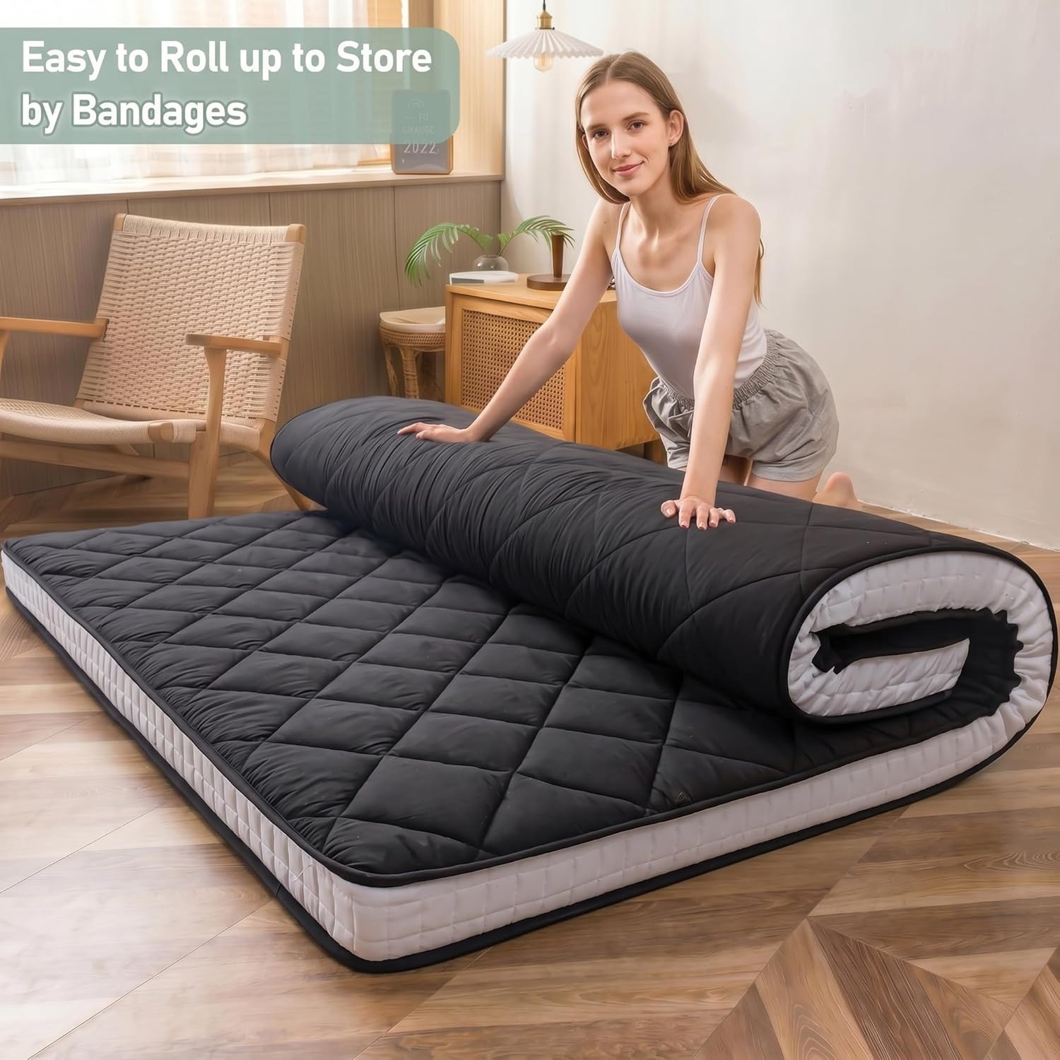 MAXYOYO 4″ Japanese Floor Futon Mattress Queen Size, Diamond Patterned Futon