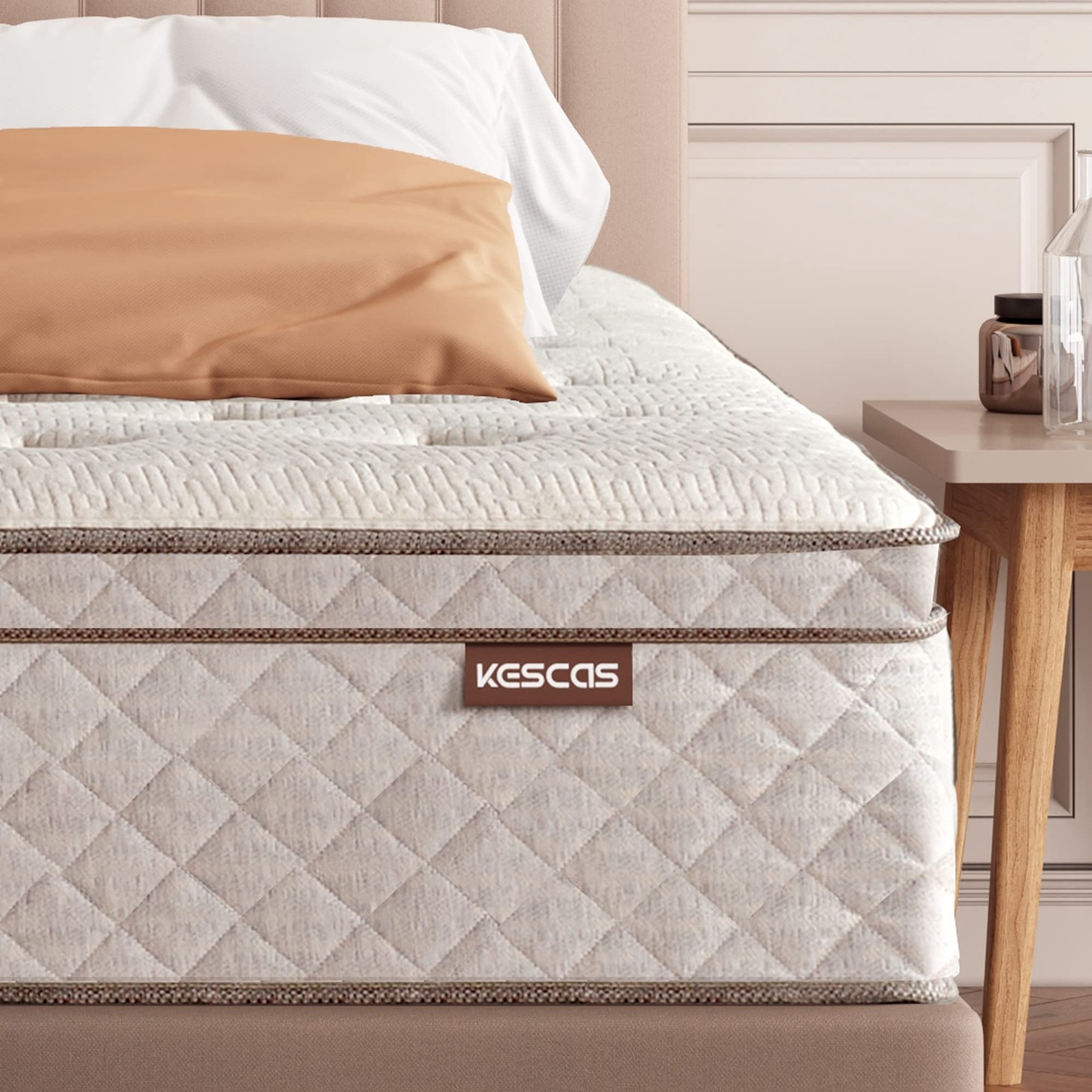 KESCAS 8 INCH MEMORY FOAM HYBRID TWIN MATTRESS, KNITTED FABRIC COVER, WHITE