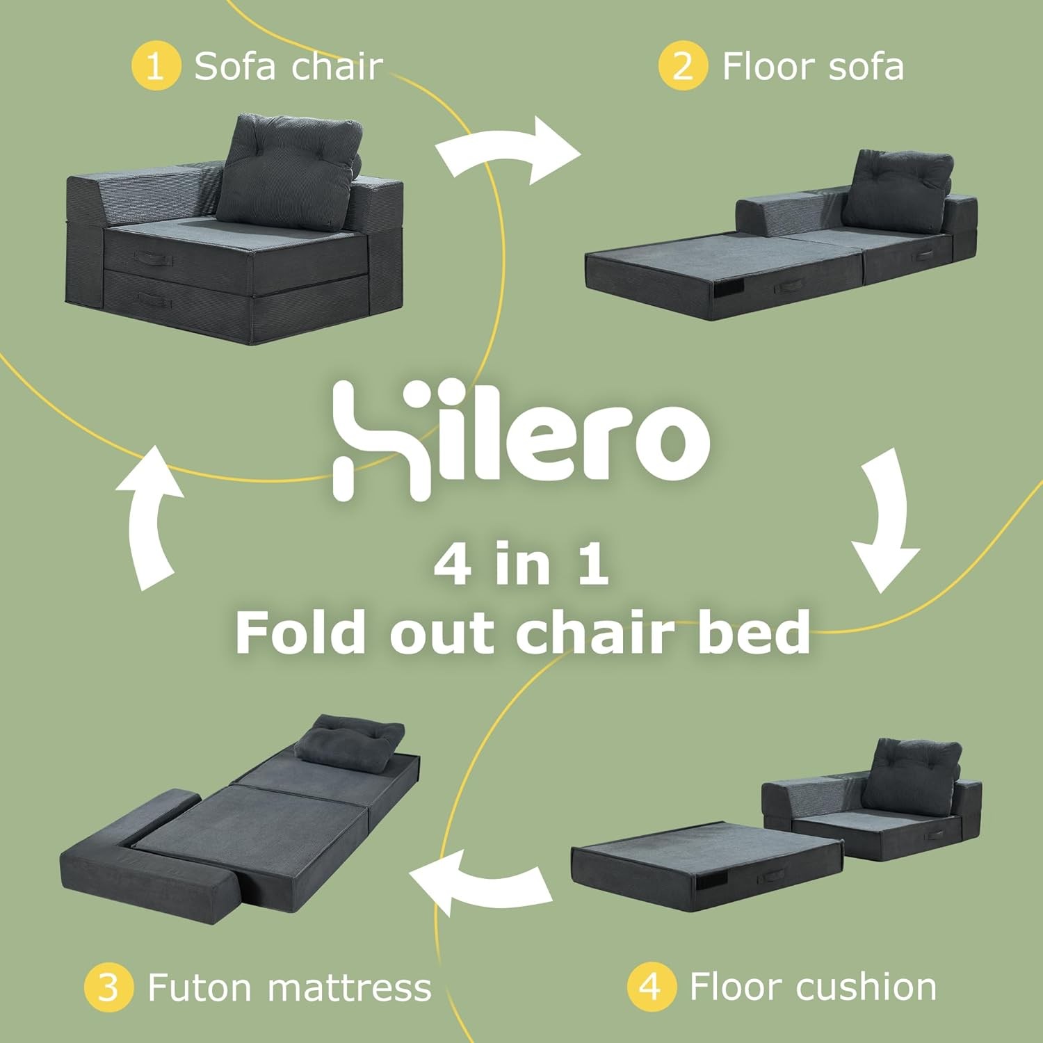 Folding Sofa Bed, 4 in 1 Convertible Sleeper Chair with Pillow, Standard