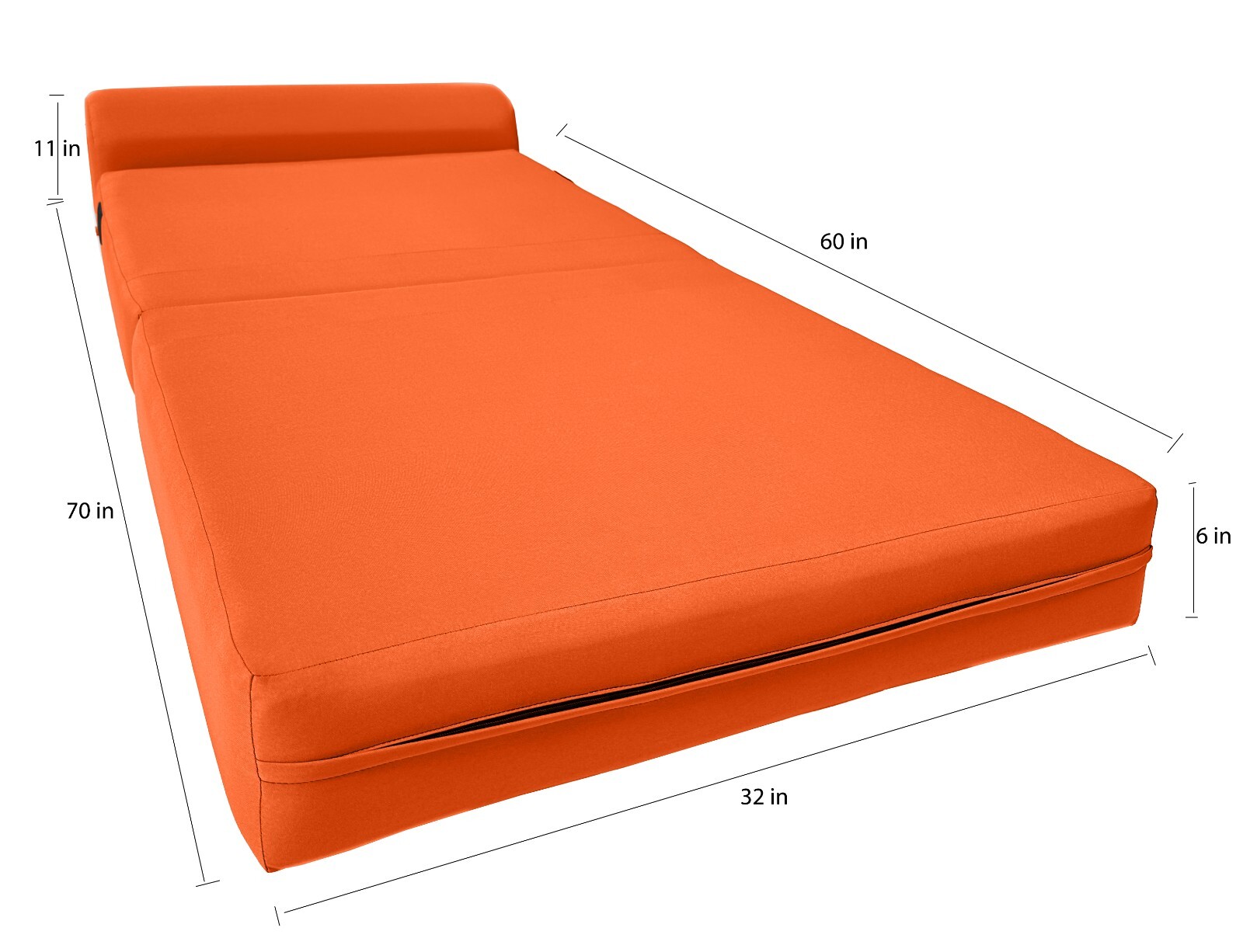 Orange 6x32x70 Sleeper Chair Folding Foam Bed, Foam Density 1.8 lbs Sofa Beds