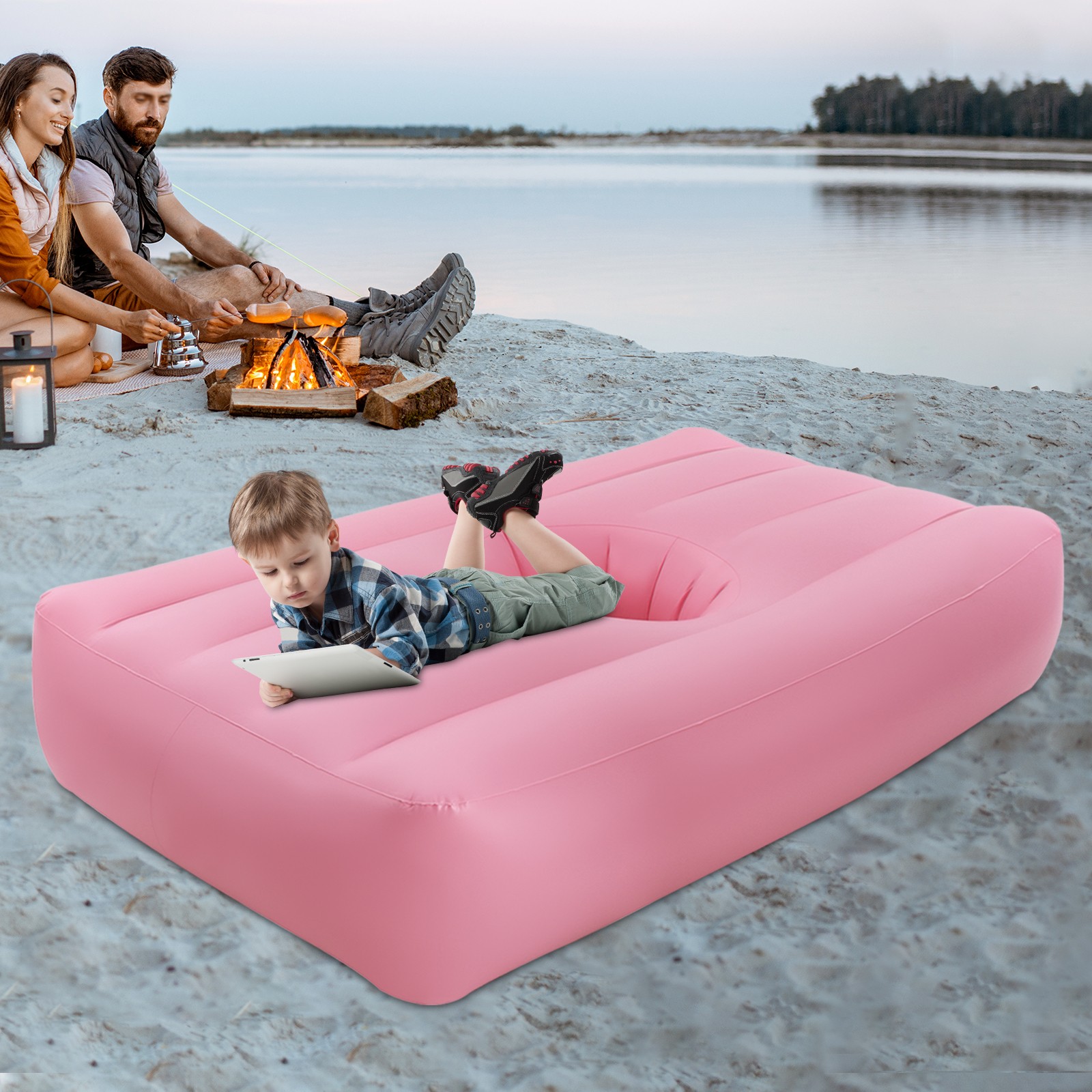 PVC BBL Bed with Hole, Inflatable BBL Bed After Surgery Recovery Mattress Pink