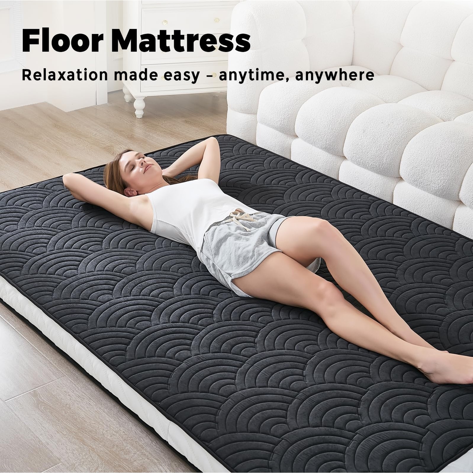 Japanese Floor Mattress, Quilted Futon Mattress with Anti-Slip Bottom, Foldab…