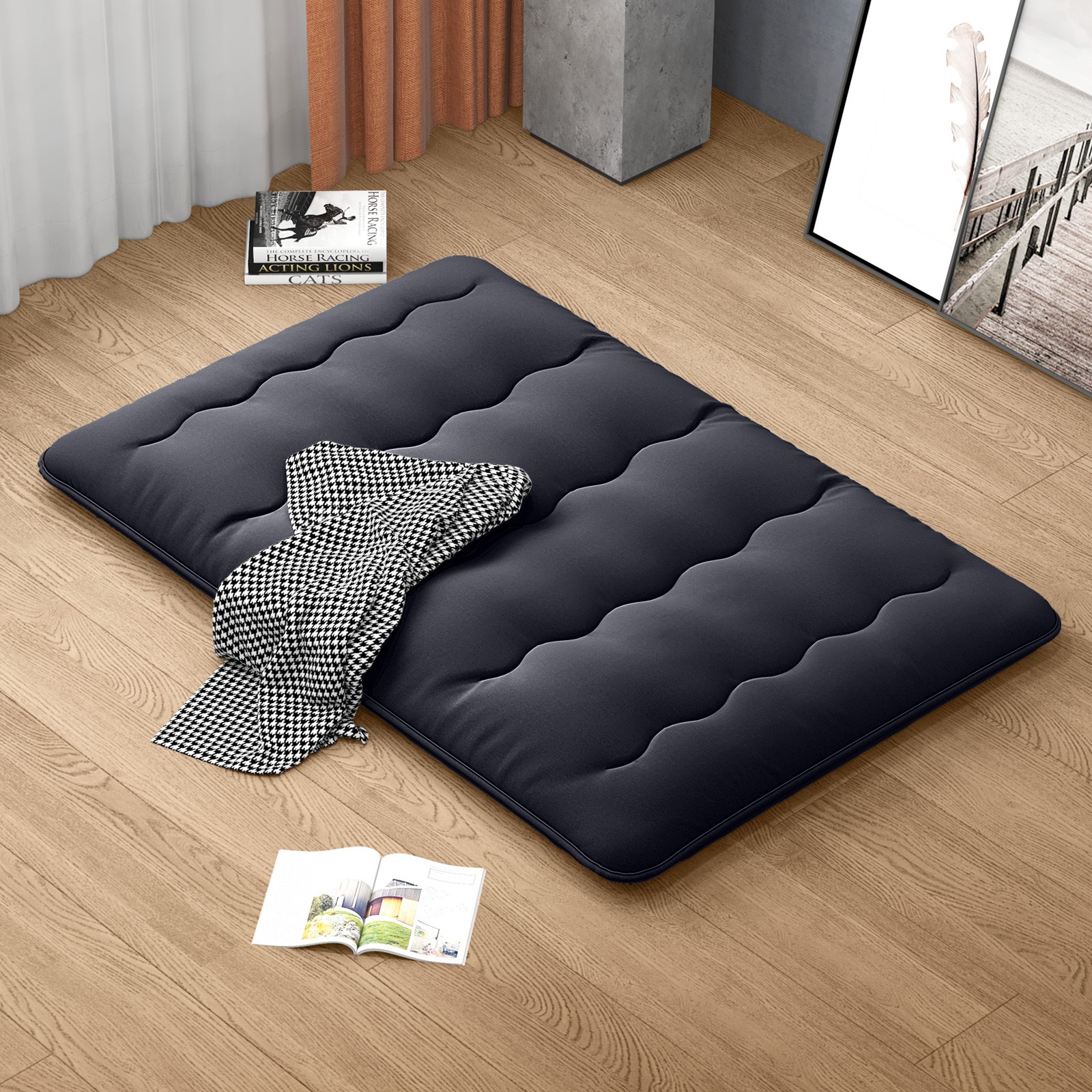 Full Futon Mattress Japanese Floor Pad Washable Cover Carry Bag Black