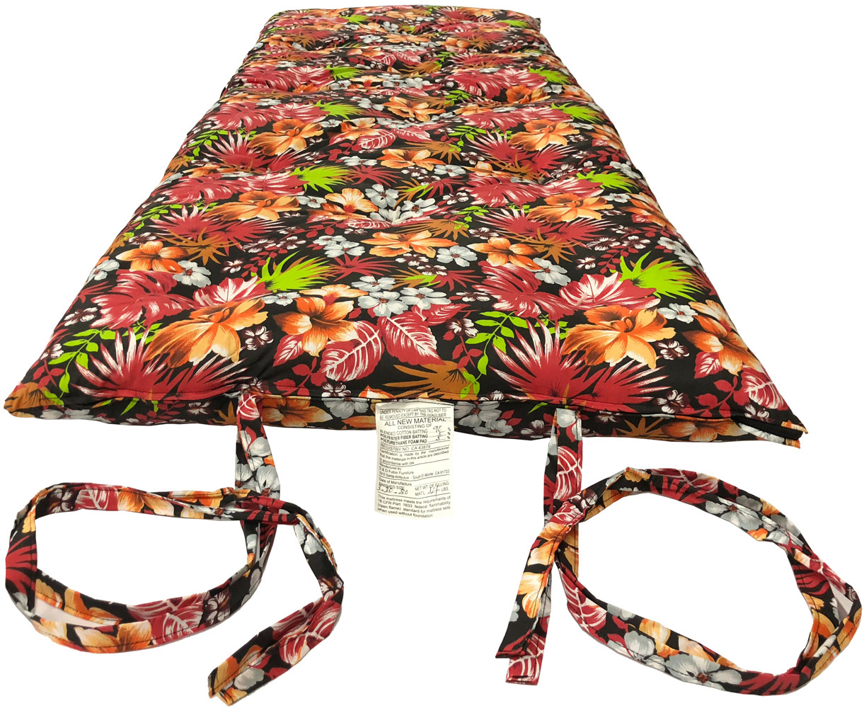 Tropical Red Blk Traditional Japanese Floor Rolling Futon Mattresses, Thai Mats
