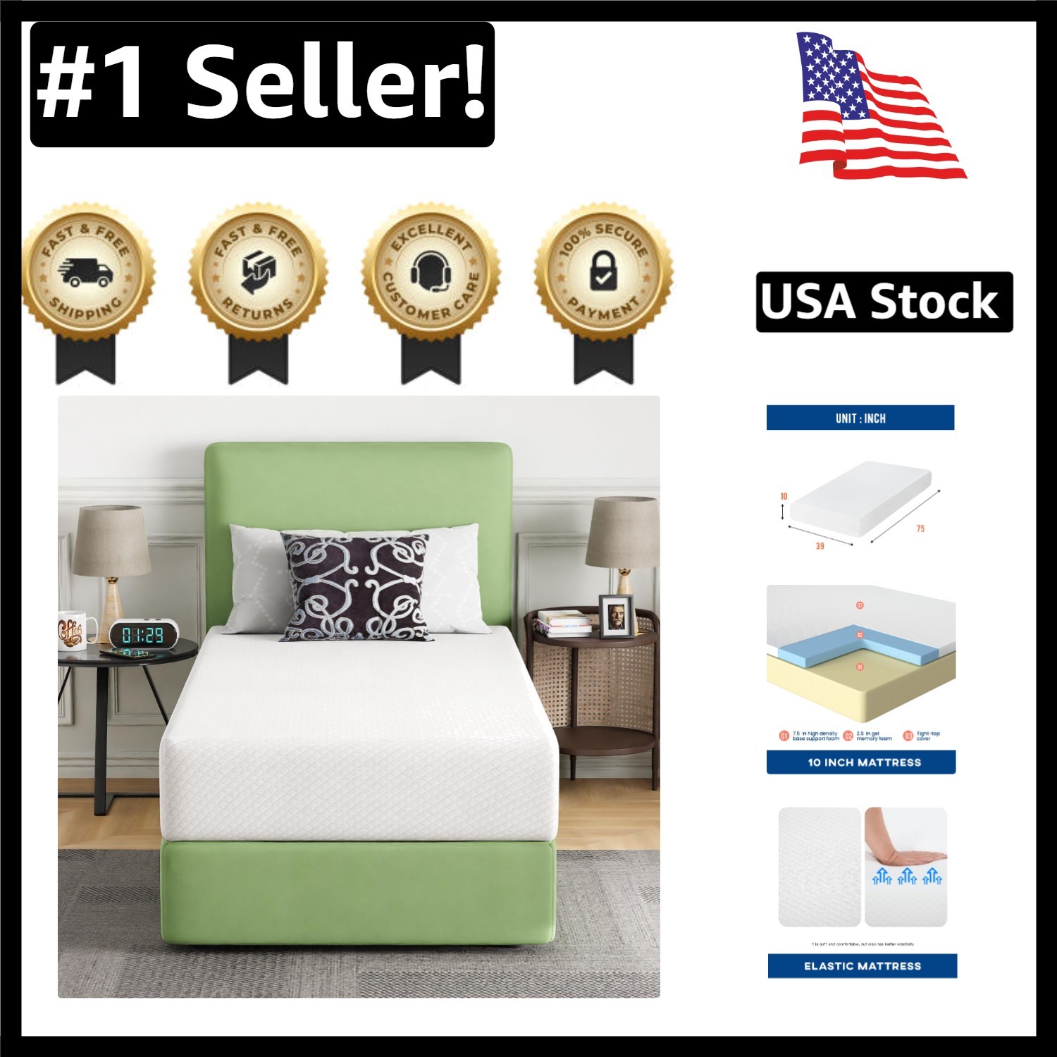 Luxury 10-Inch Twin Gel Memory Foam Mattress – Medium Firm, CertiPUR Certified
