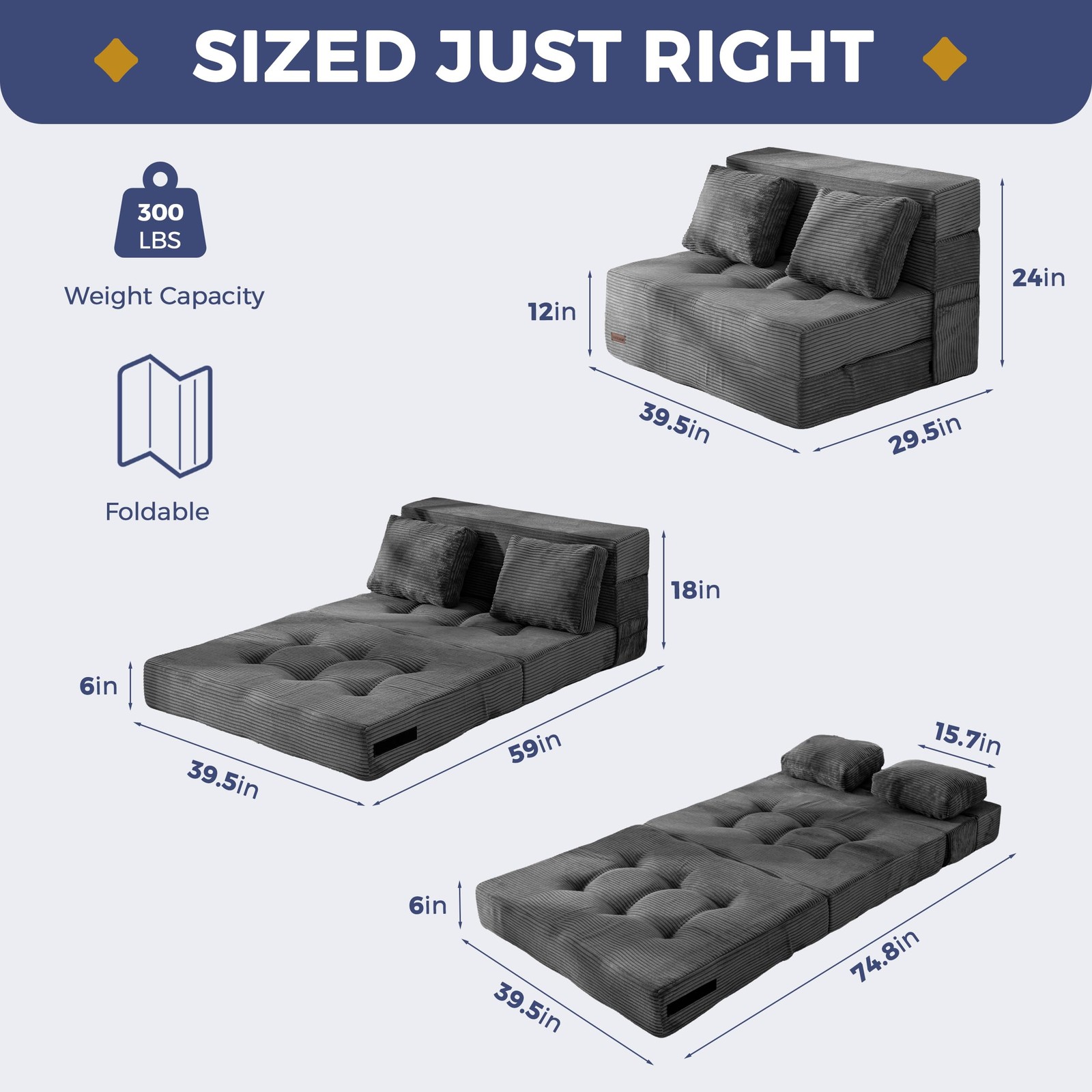 MAXYOYO Convertible Sofa Bed, Fold Out Loveseat Sleeper Twin, Dark Grey