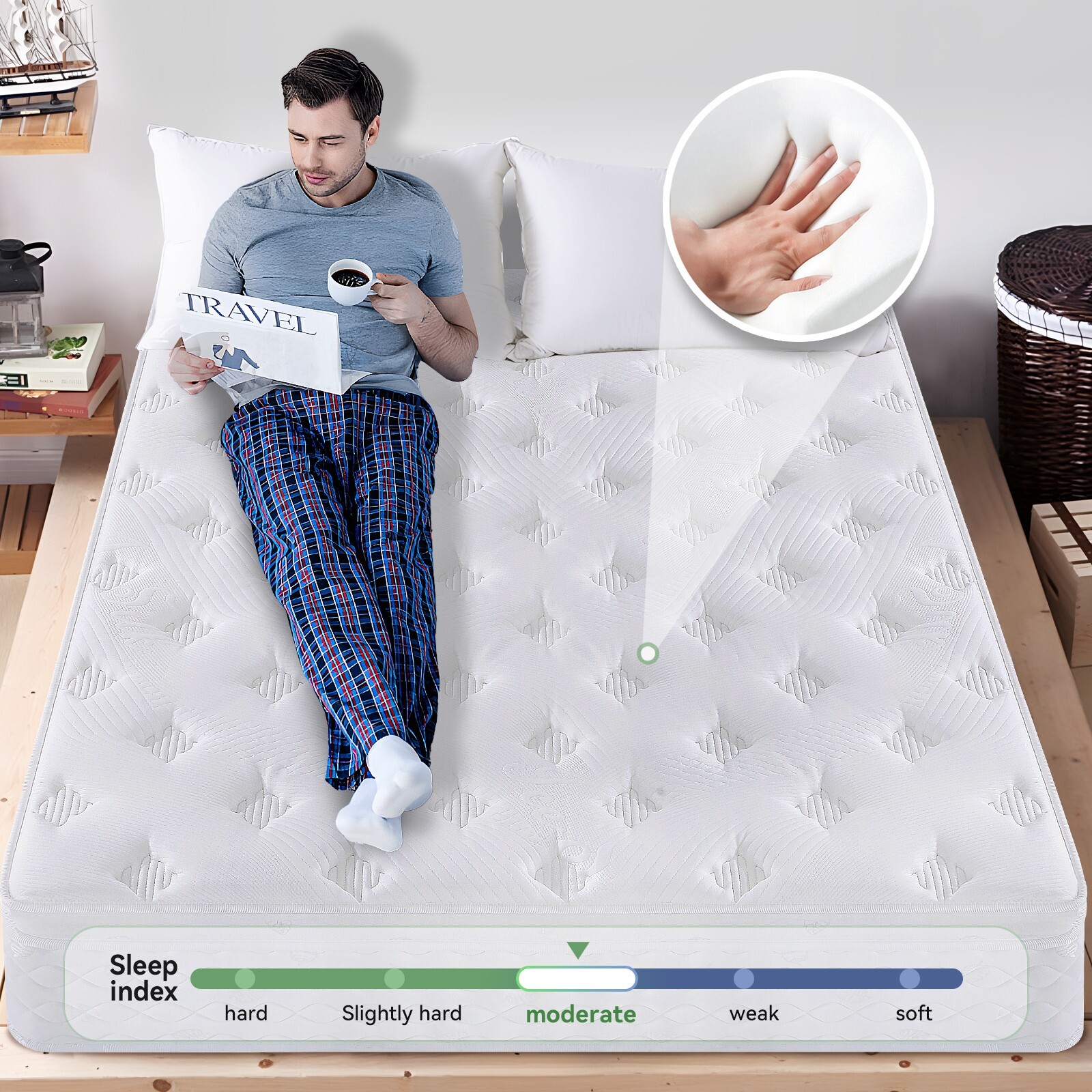 Hbaid 10″ 12″ Pocket Spring Hybrid Mattress, Twin Txl Full Queen King Size