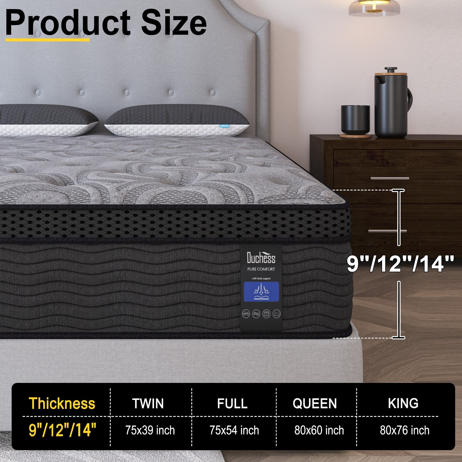 9″14″ Twin Full Queen King Size Mattress in a Box Hybrid Spring Gel Memory Foam