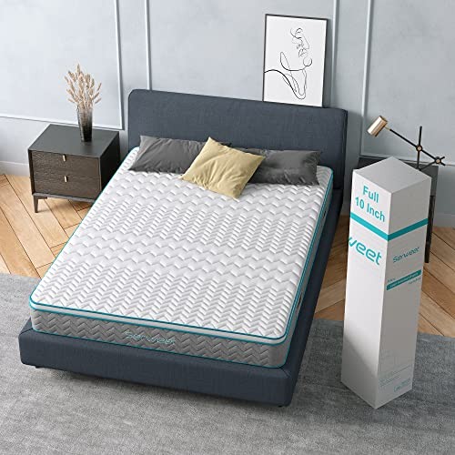 Serweet 8 Inch Bamboo Charcoal Memory Foam Hybrid Mattress – 5-Zone – White/Gray