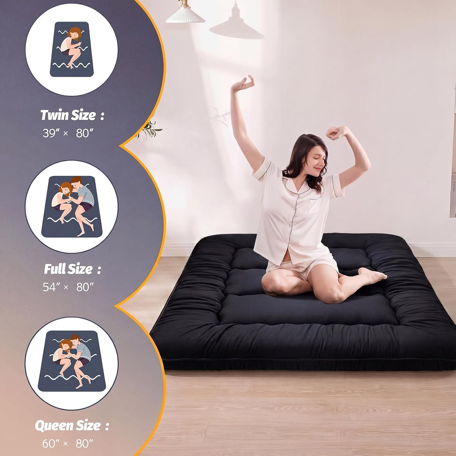 Twin Floor Mattress 6in Thick Foldable Tatami Black