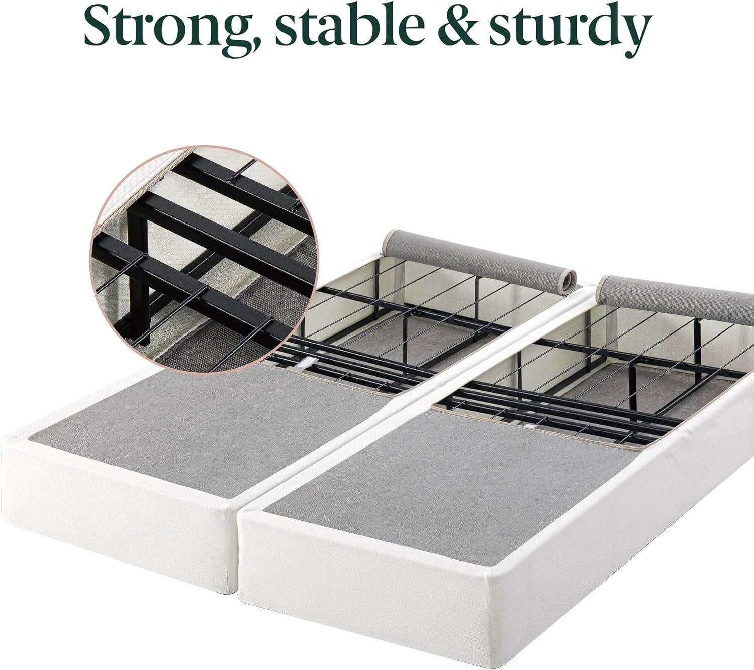 9″ Box Spring with Cover, No Assembly, Sturdy Metal, Split Queen, White