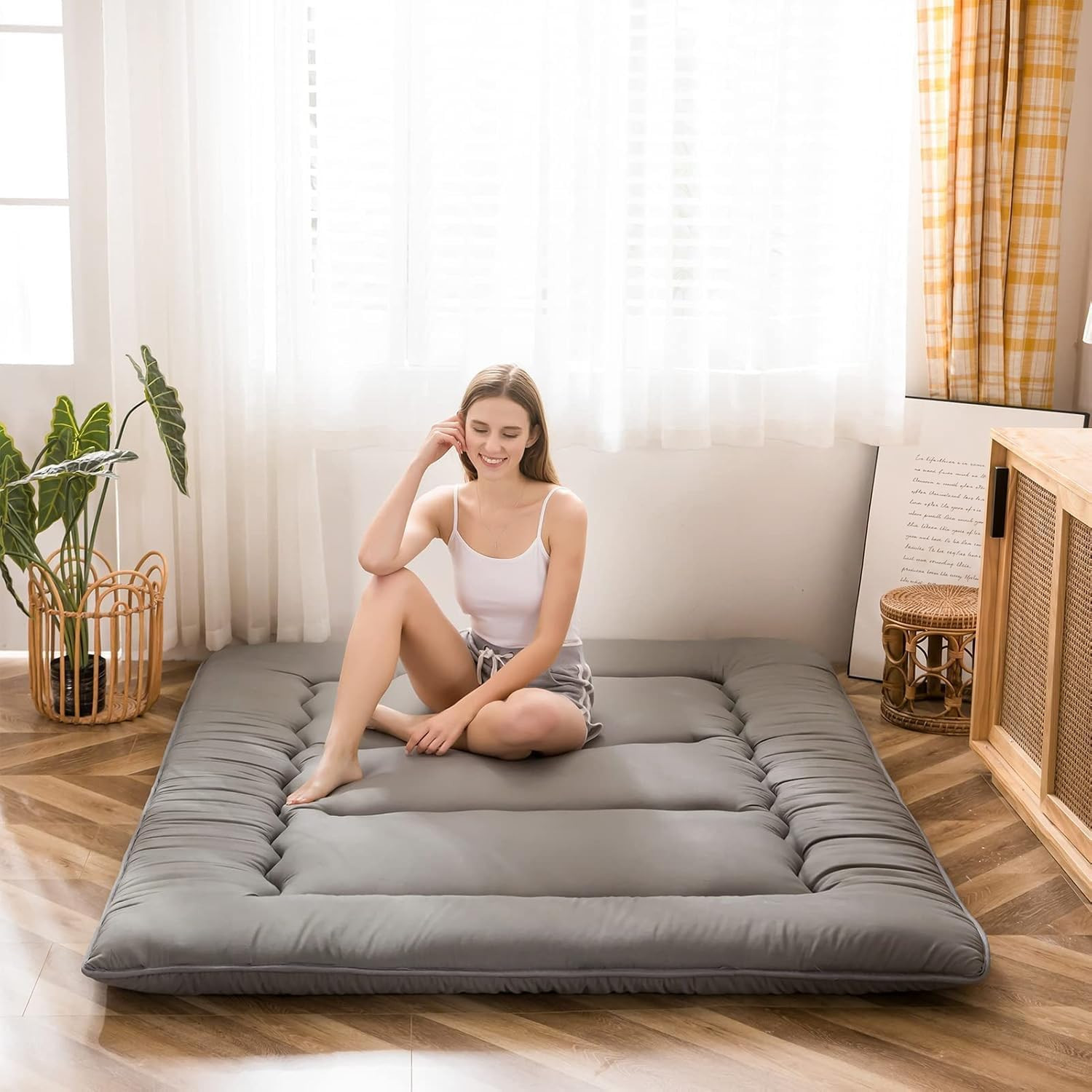Japanese Floor Mattress Futon Mattress, Thicken Tatami Mat Sleeping Pad Foldable