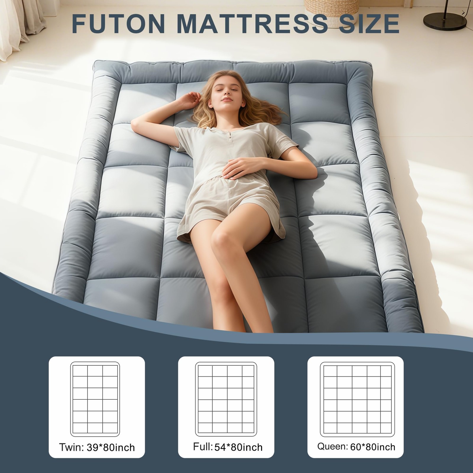 Japanese Floor Mattress Futon, Thick 5-Layer Roll Up Foldable Mattress, Comfo…