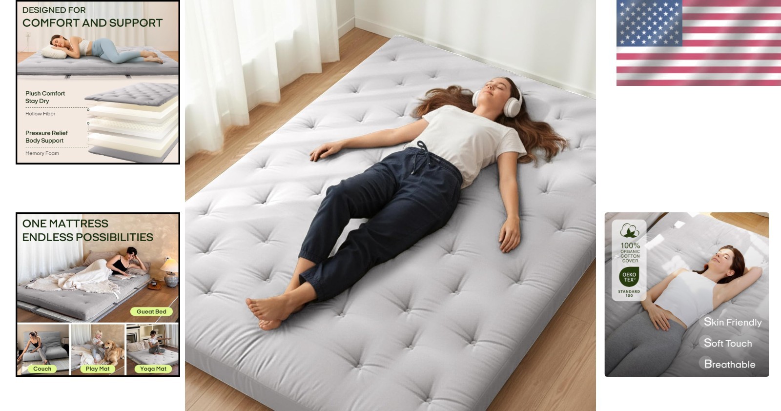 2.5″ Thick Japanese Floor Futon Mattress – Twin Size Cotton Sleep Pad for Travel