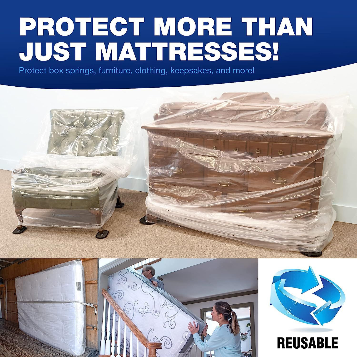 Sleighters Mattress Bags for Moving & Storage – Reusable Twin/Twin XL, Clear