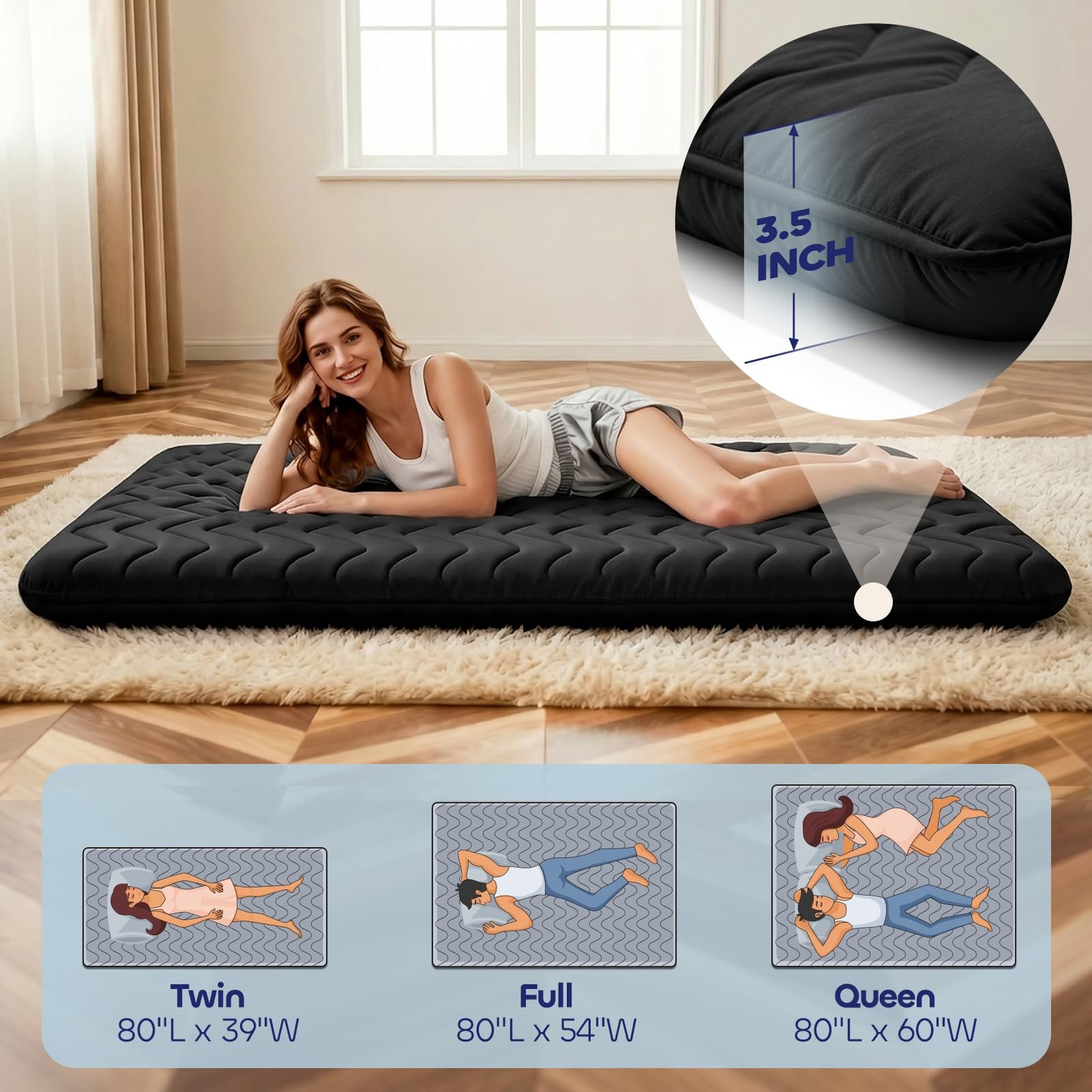 Japanese Floor Mattress Futon – 3.5″ Extra Firm Foldable Tatami Mat, 5-Layer …
