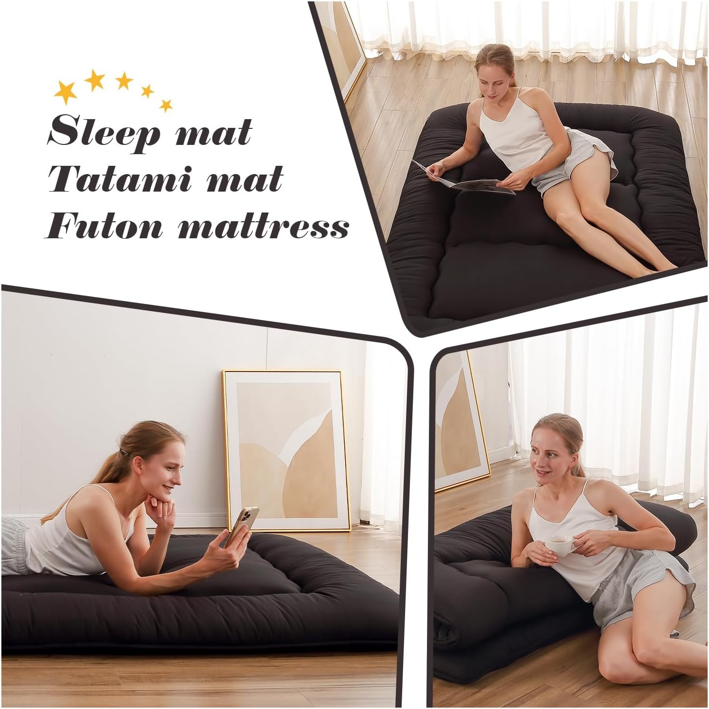 Japanese Floor Mattress, Futon Mattress with Portable Storage Bag and Washable