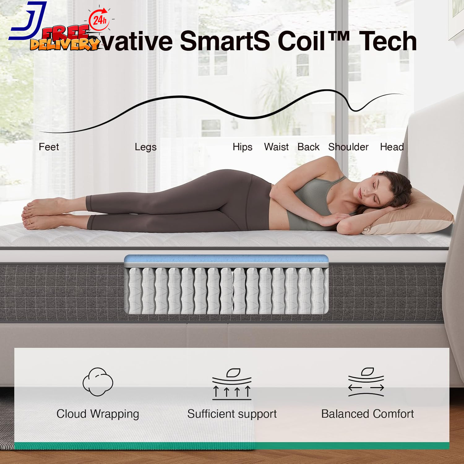 Mattress Queen 12 Inch Hybrid Cooling Gel Memory Foam Grey NAMS12QGYV36 Novilla