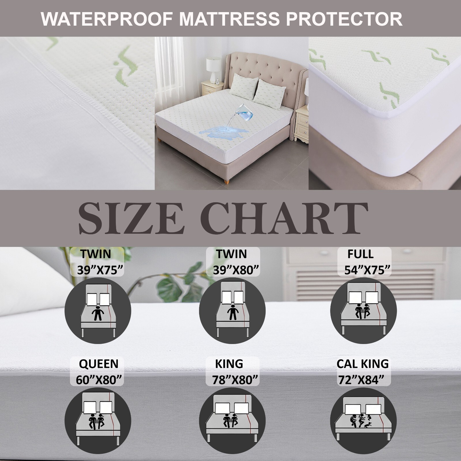 Premium Bamboo Jacquard Soft Breathable Waterproof Deep Pocket Mattres Protector