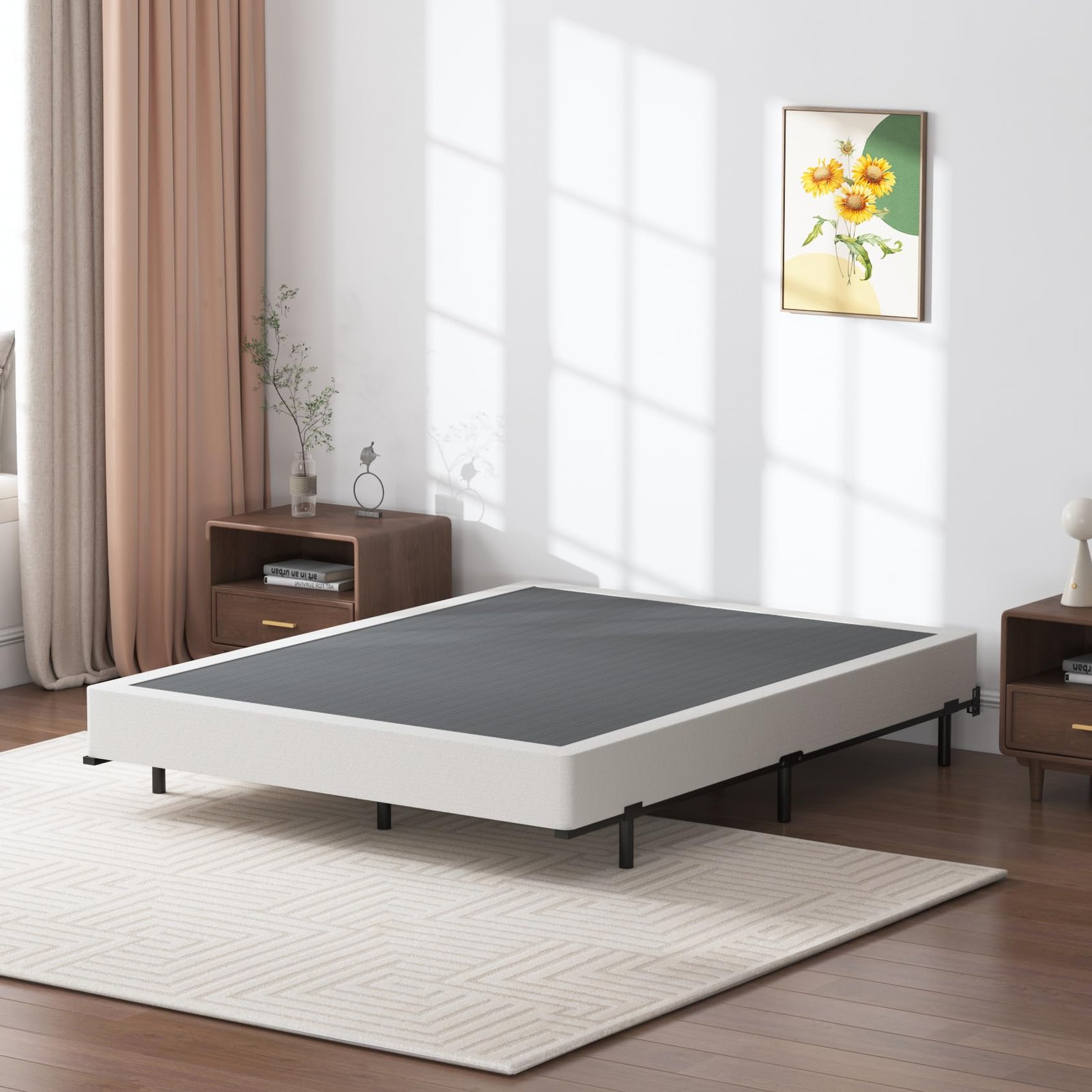 SHLAND Queen Box Spring 7 Inch Low Profile Size Bed Base, Queen, Black