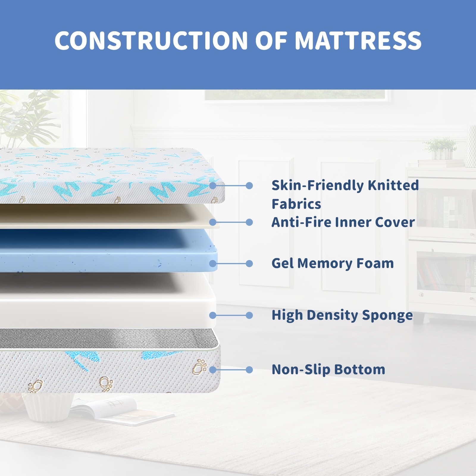 5″ 6″ Twin TwinXL Full Queen Size Gel Memory Foam Mattress with Removable Cover