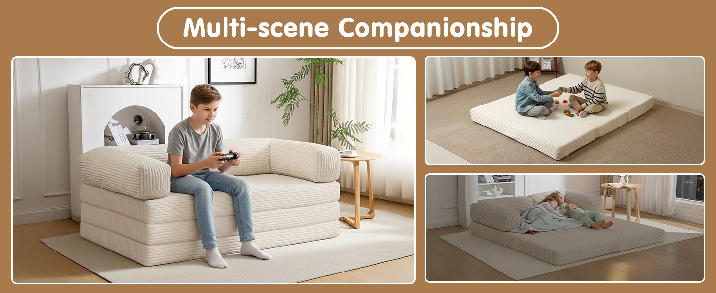 Convertible Sofa Bed Queen,5-in-1 Tri-Fold Bonel Couch with Removable