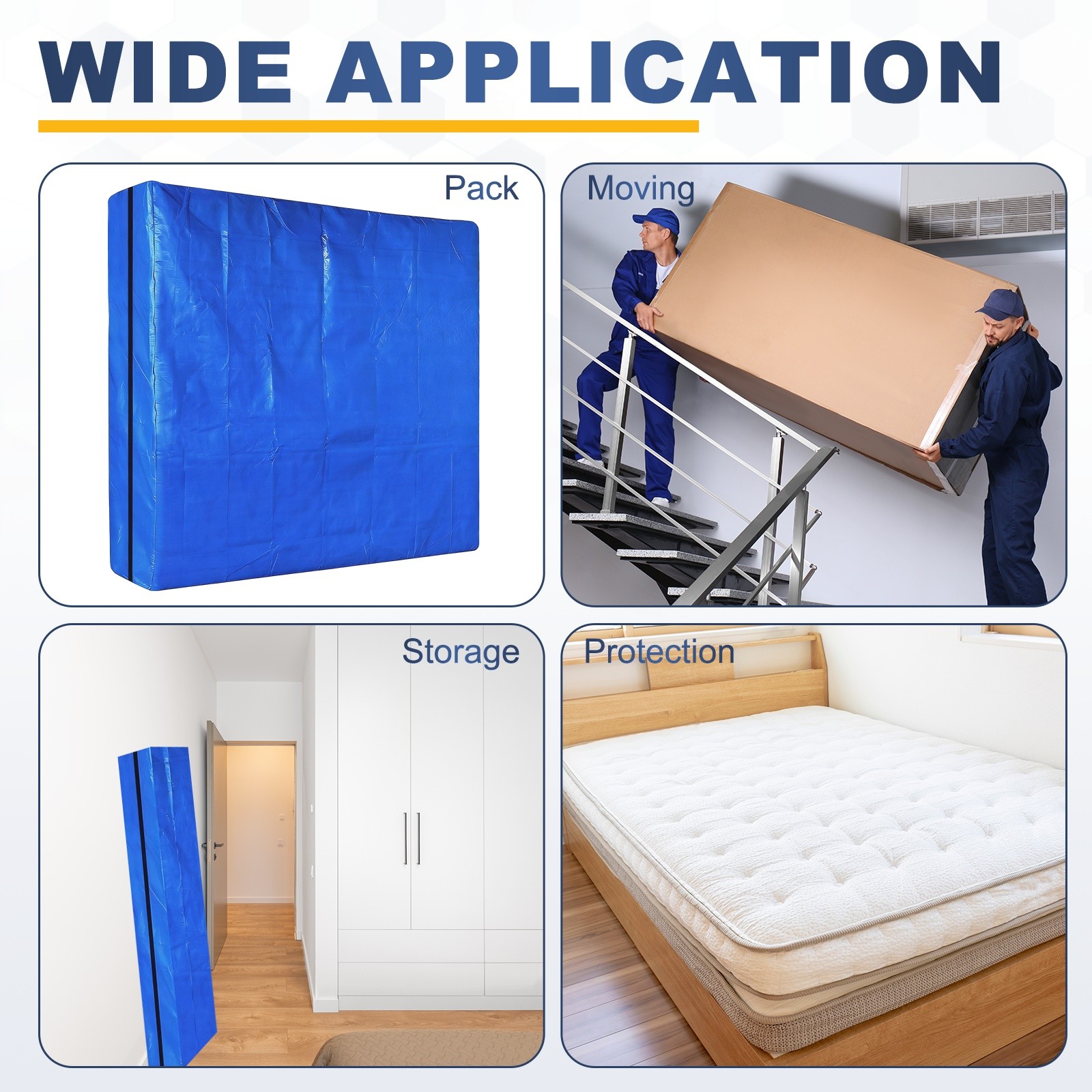 Mattress Bag for Moving and Storage, Full Size Fit 78.7″x59.1″x11.8″, Blue