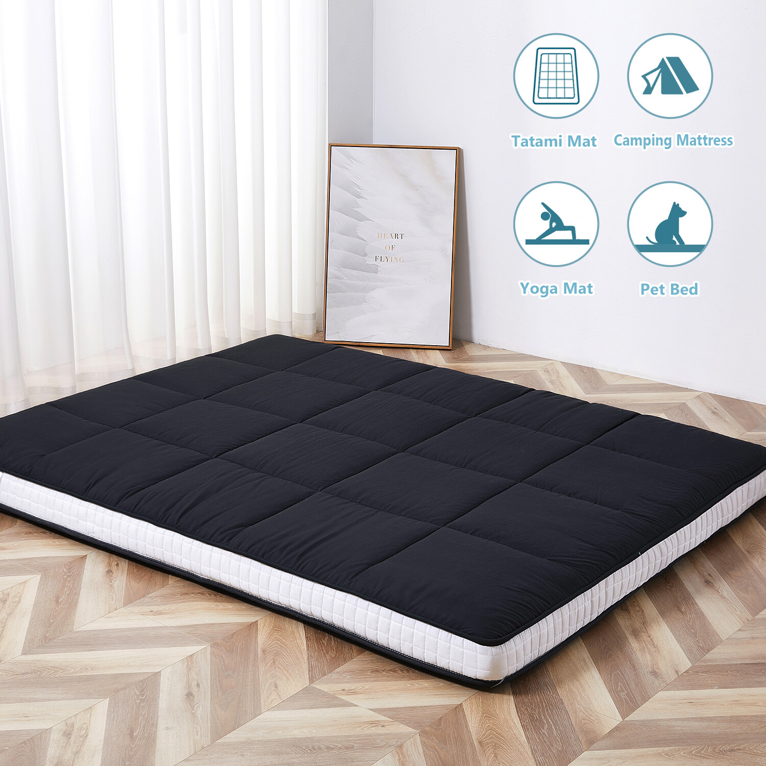 Slsy Floor Mattress Japanese Futon 4 inch Thickness Mattress & Cover Gray Brown