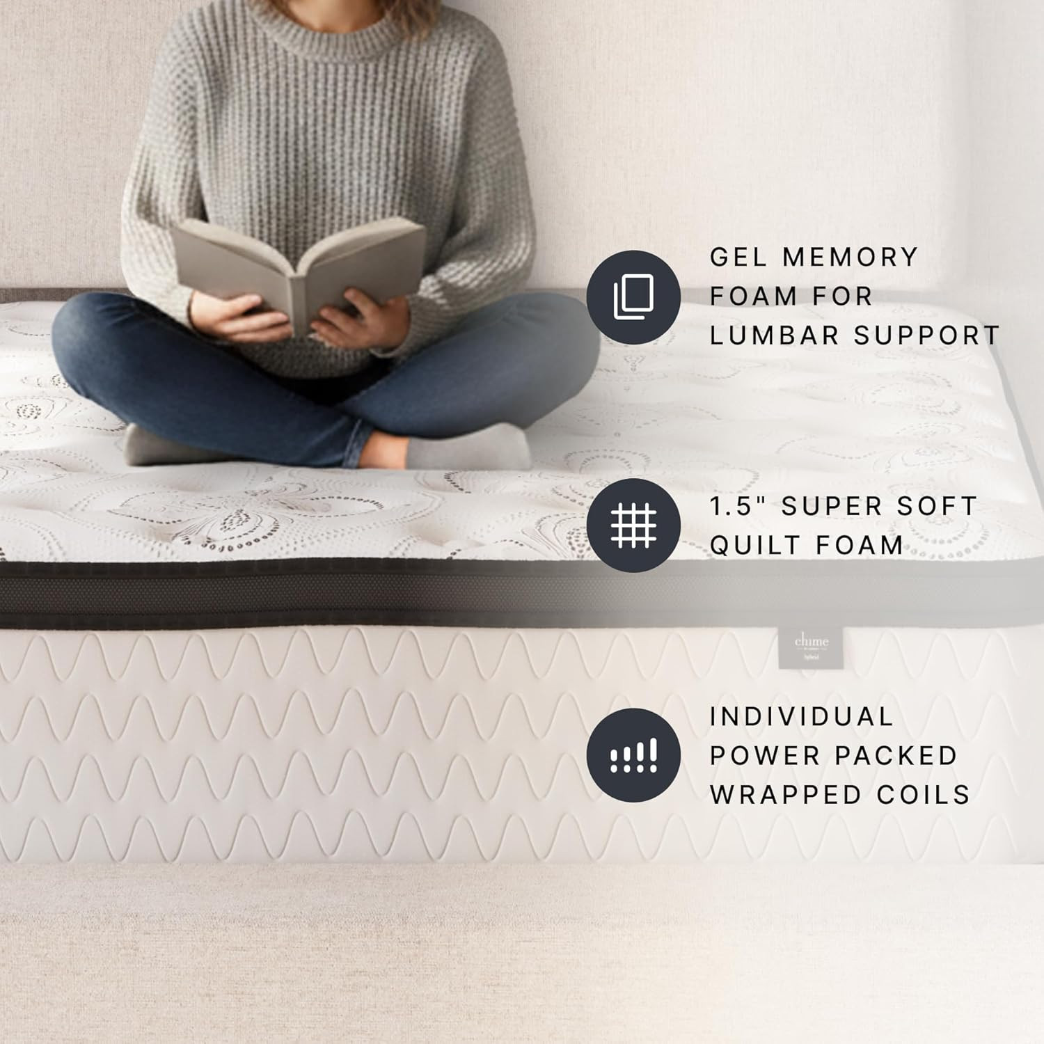 Signature Design by Ashley Chime 12 Inch Hybrid Full Mattress, Memory Foam with