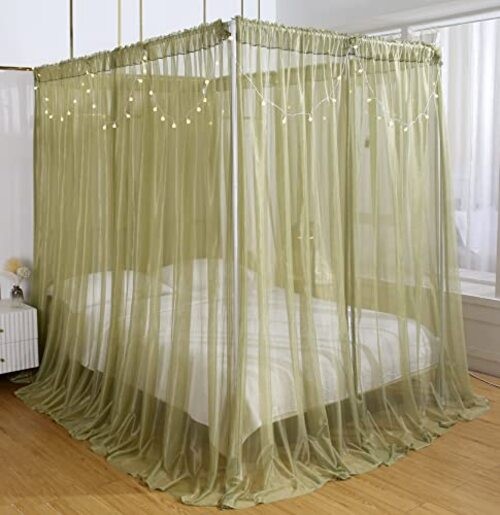 Canopy for Girls Room Bed Curtains Sheer Curtain for Full/Queen Sage Green