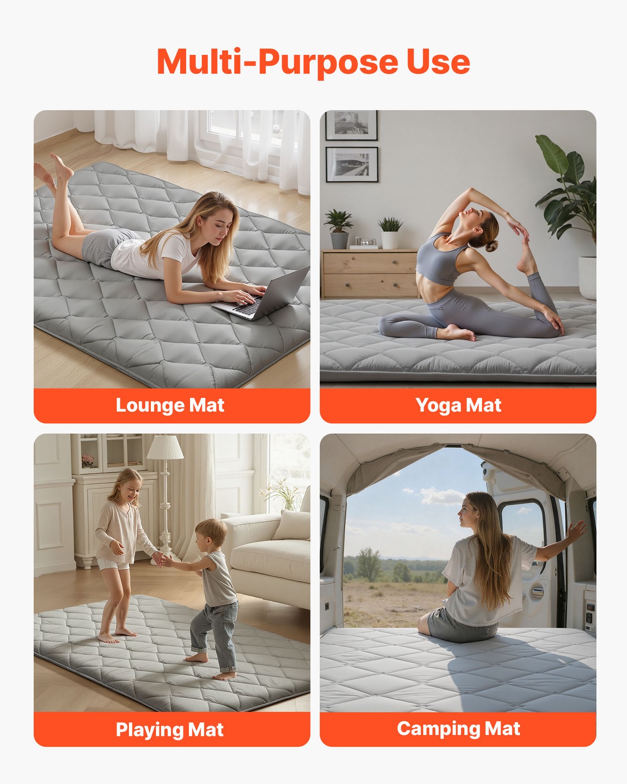 VEVOR Japanese Tatami Mattress Full Foldable Futon Mat with Storage Bag Gray