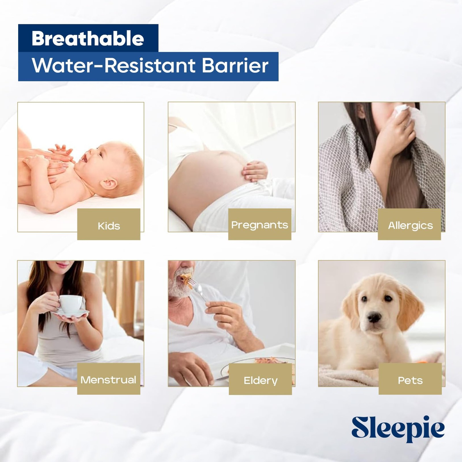 Sleepie Premium Waterproof Mattress Protector – Machine Washable Queen, White