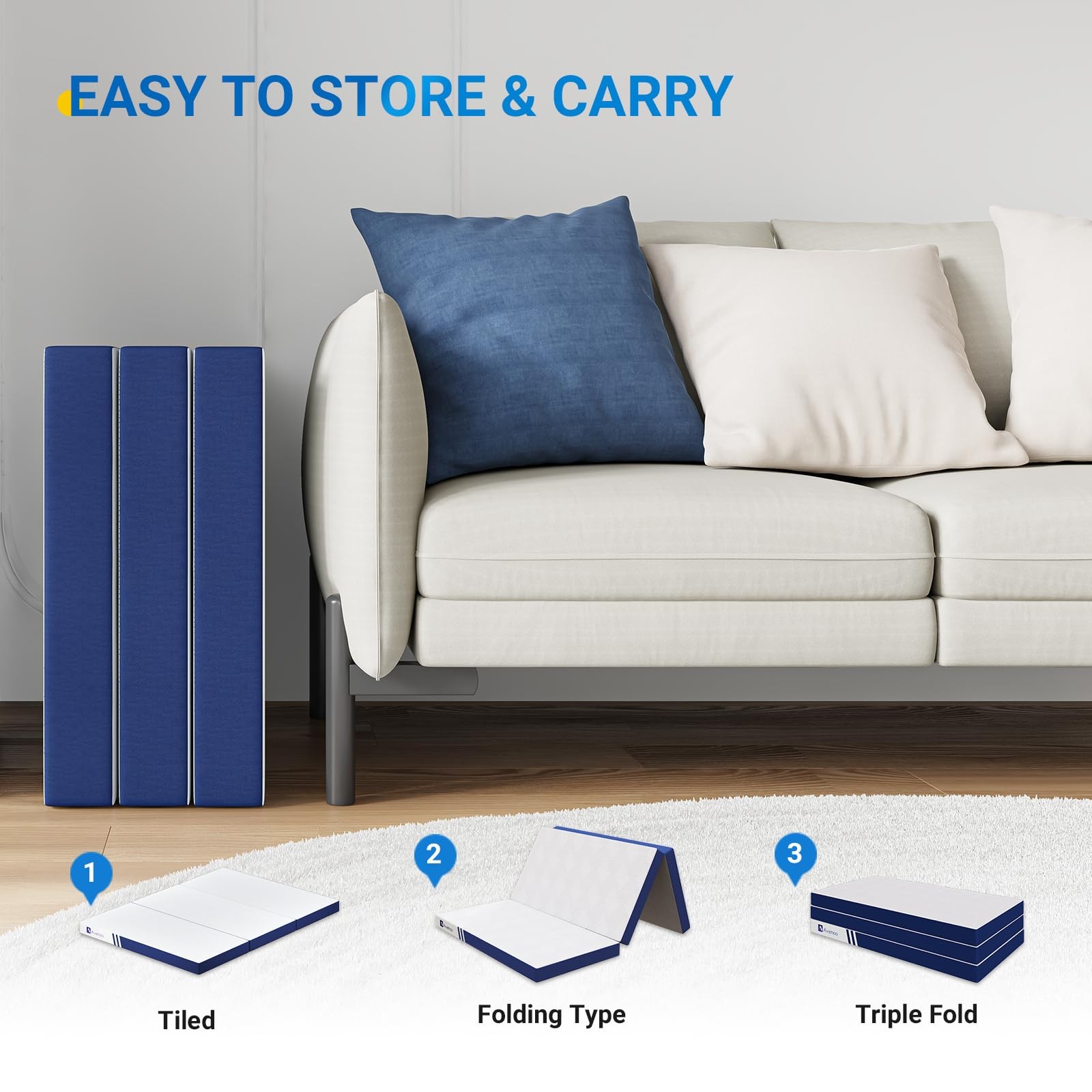 Trifold Mattress, 4 Inch Folding Mattress Twin Size, Memory Foam Foldable wit…