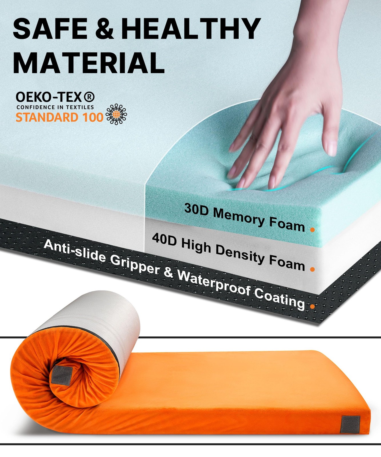 3 Inch Memory Foam Camping Mattress, Dual Layer Thick Sleeping Camp Pad for C…
