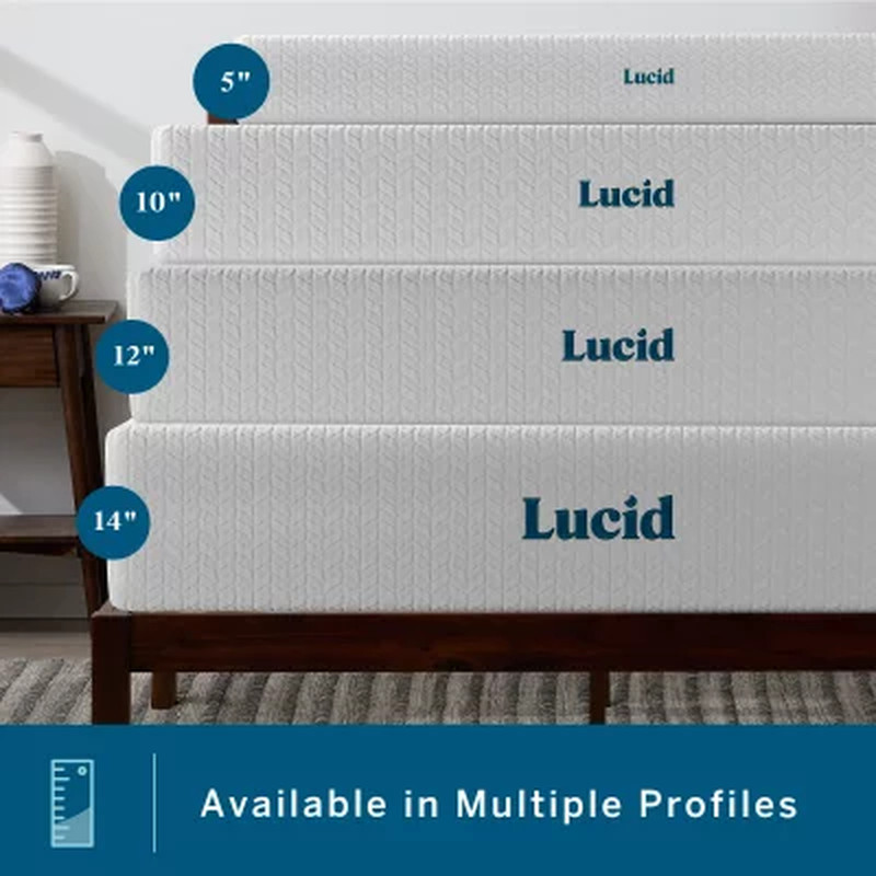 Lucid Gel Memory Foam Plush Mattress Twin, Twin XL, Full, Full XL, Queen, King,