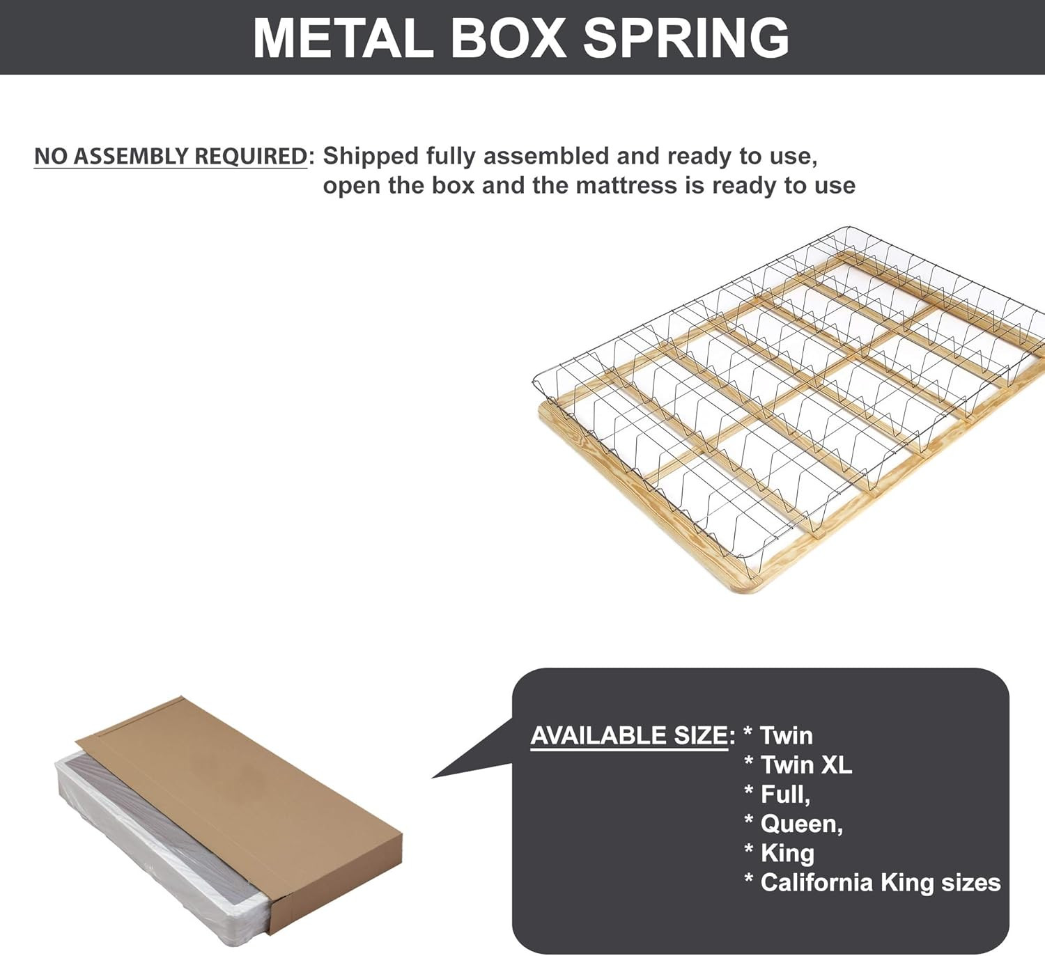 Fully Assembled Low Profile Metal Traditional Boxspring/Foundation for Mattress,