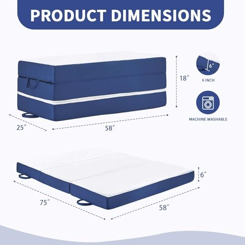 Folding Mattress Size, Memory Foam 6 inch Tri Portable Trifold Queen 6 Inch