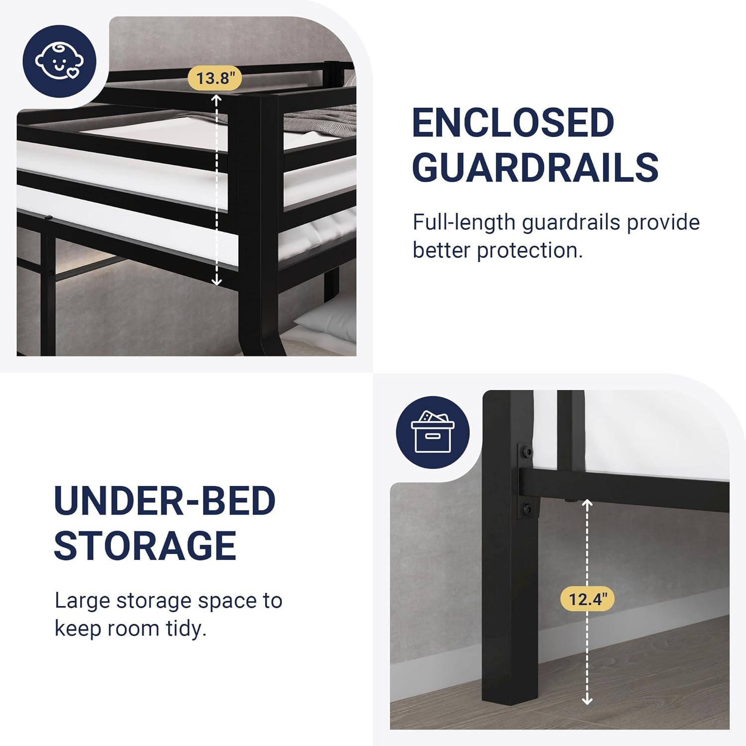 Metal Bunk Bed Twin Over Full Size for Junior & Adults with Ladder