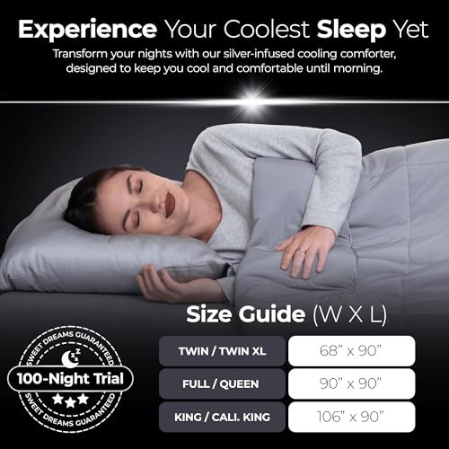 Silver-Infused Cooling Comforter – Full Queen / Queen (90″ x 90″) Gray