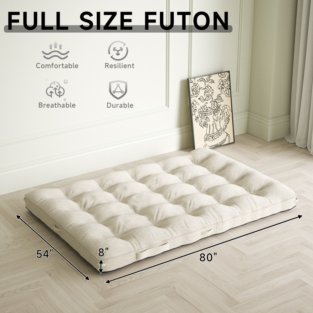 8in Floor Mattress Futon Mattress Sleeping Pad Foldable Roll Up Mat for Sofa Bed